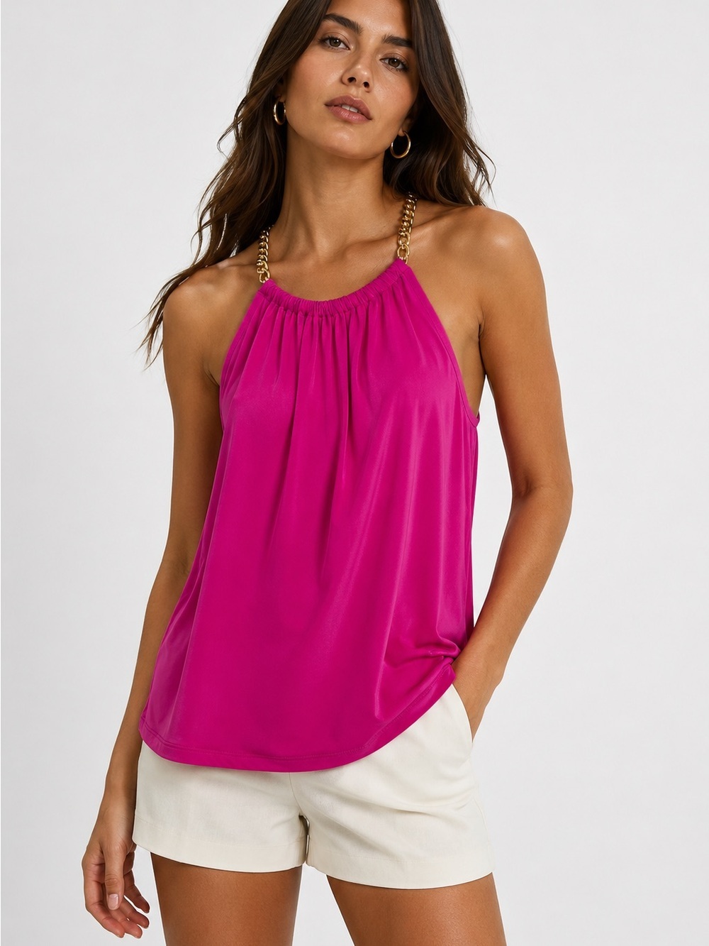 MICHAEL Michael Kors Fuchsia Halter Camisole with Gold Chain Straps XS NWOT